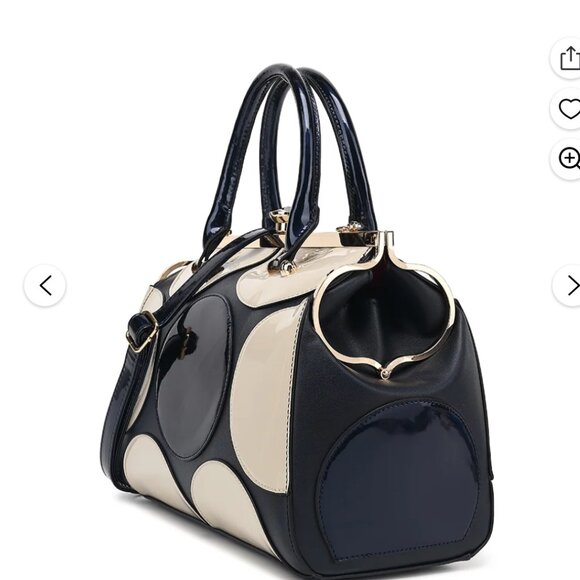 Polka Dot Patent Frame Satchel Blue & White Retro - Picture 10 of 11